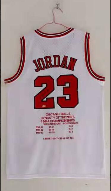 Men Chicago Bulls #23 Jordan White 95-98 Triple Crown signature Limited Edition NBA Jersey
